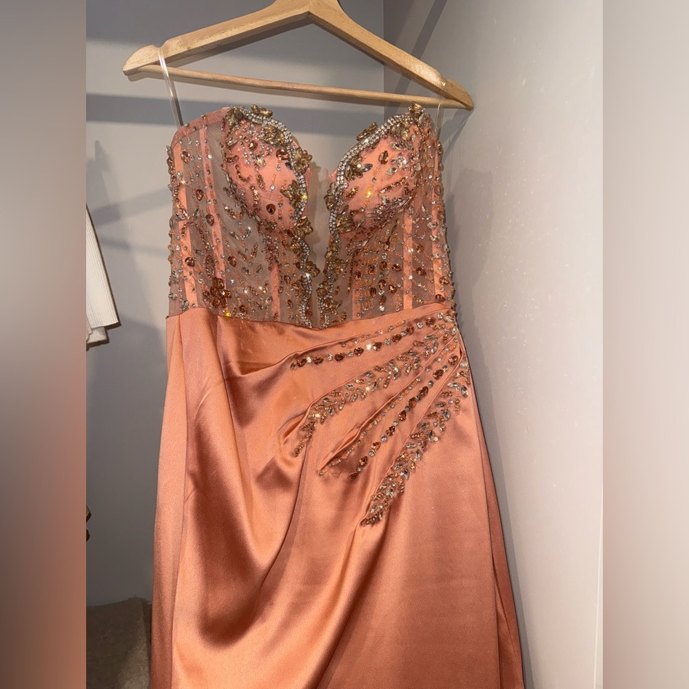 Strapless Peach Beaded Gown
